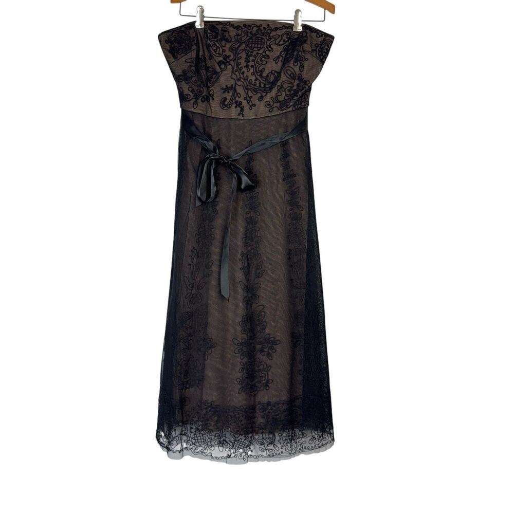 BCBGMAXAZRIA Black Nude A-Line Tulle Lined Strapless Dress Women's Size Medium